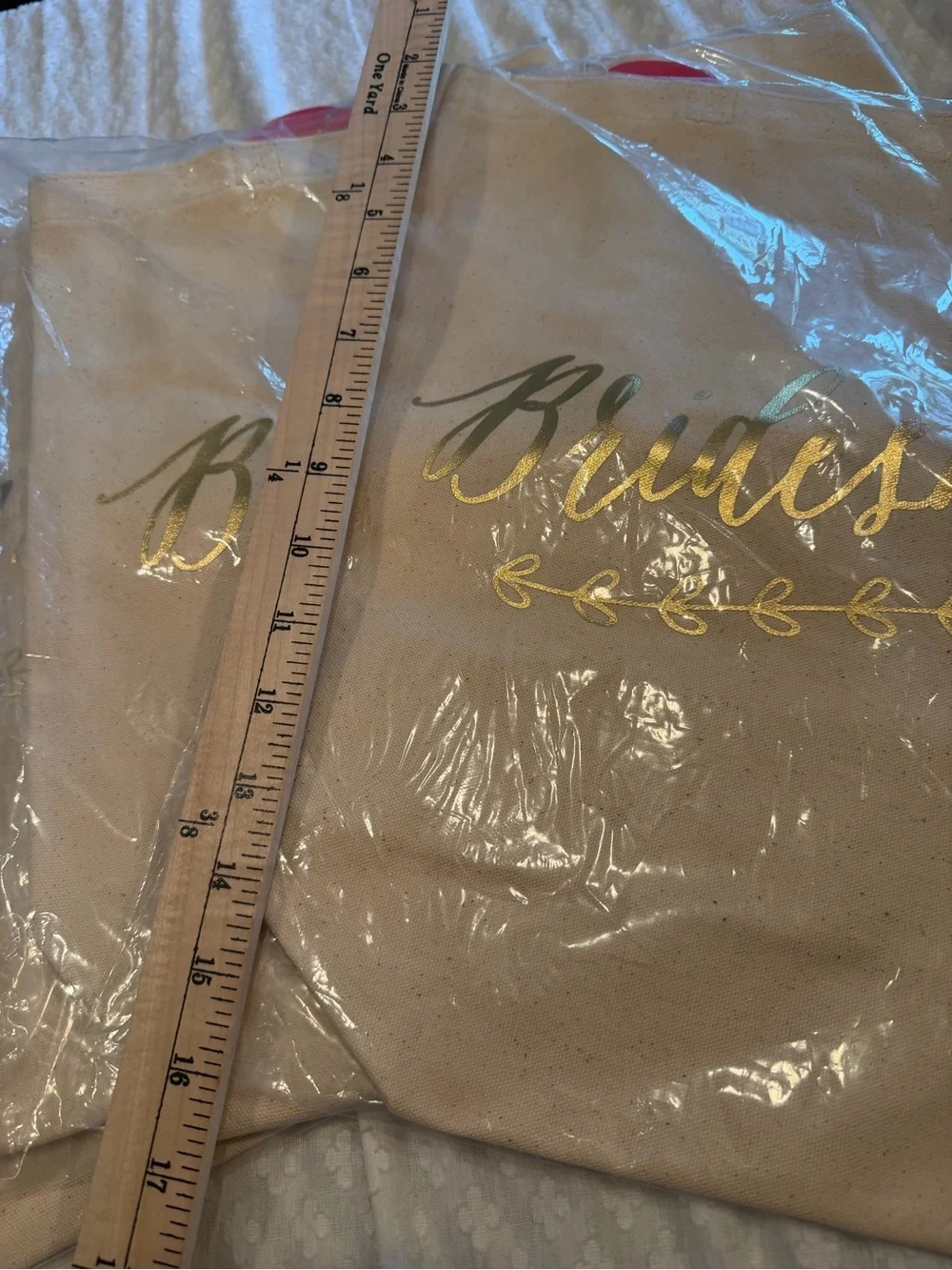 Bridesmaid Canvas Tote Bag in Cream with Gold Script NWT